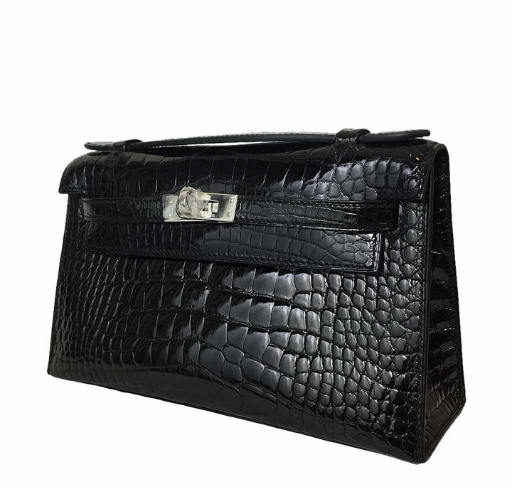 Hermès Kelly Mini Pochette Black Crocodile Bag PHW