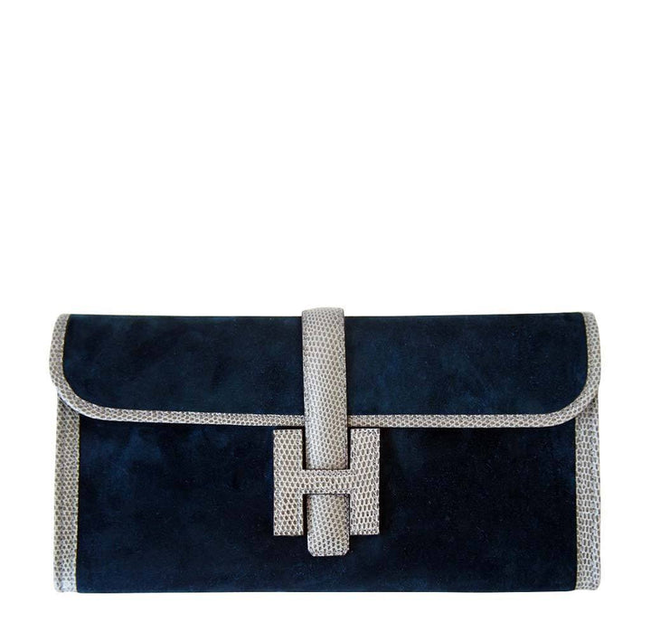 Hermès Jige 29 Blue Suede Lizard Bag