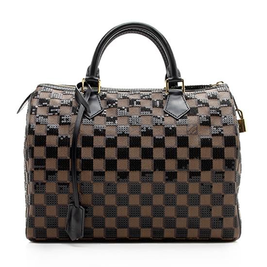 Louis Vuitton Limited Edition Damier Ebene Paillettes Speedy 30 Satchel