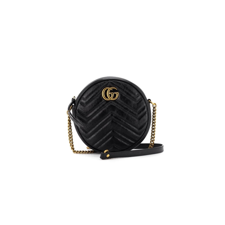G*G GG Marmont Mini Round Shoulder Bag Black