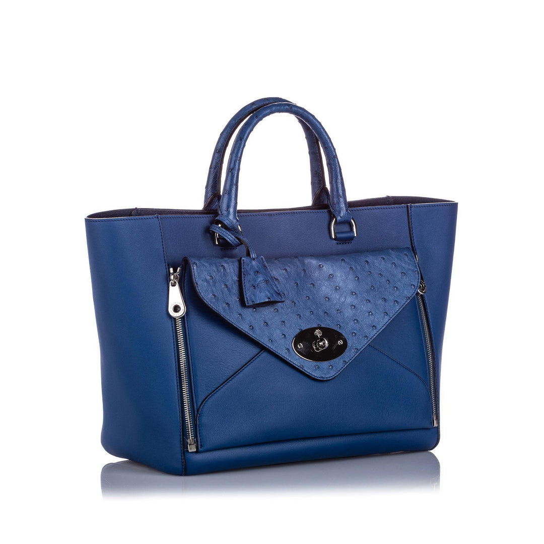 Mulberry Ostrich-Trimmed Willow Tote  (SHG-15912)