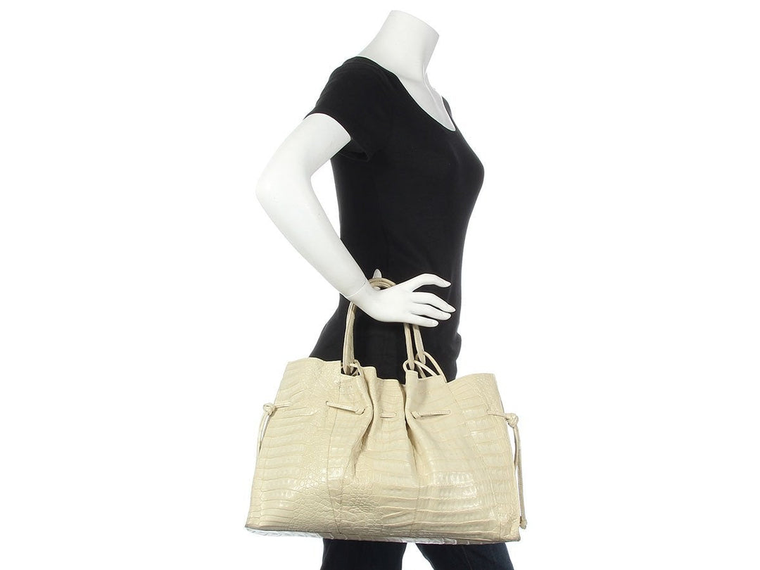 Nancy Gonzalez Cream Crocodile Tote
