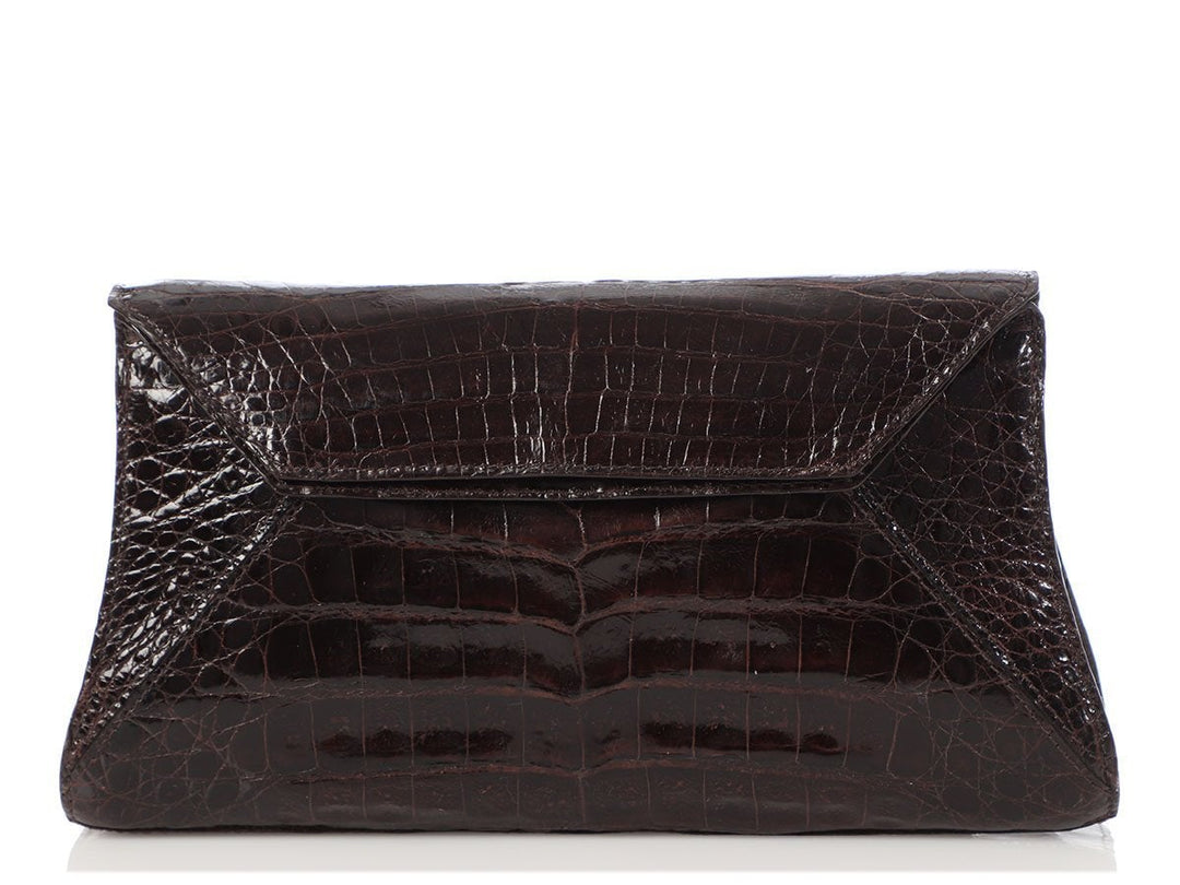 Nancy Gonzalez Brown Crocodile Evening Flap Bag