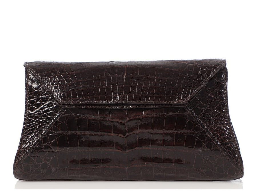 Nancy Gonzalez Brown Crocodile Evening Flap Bag
