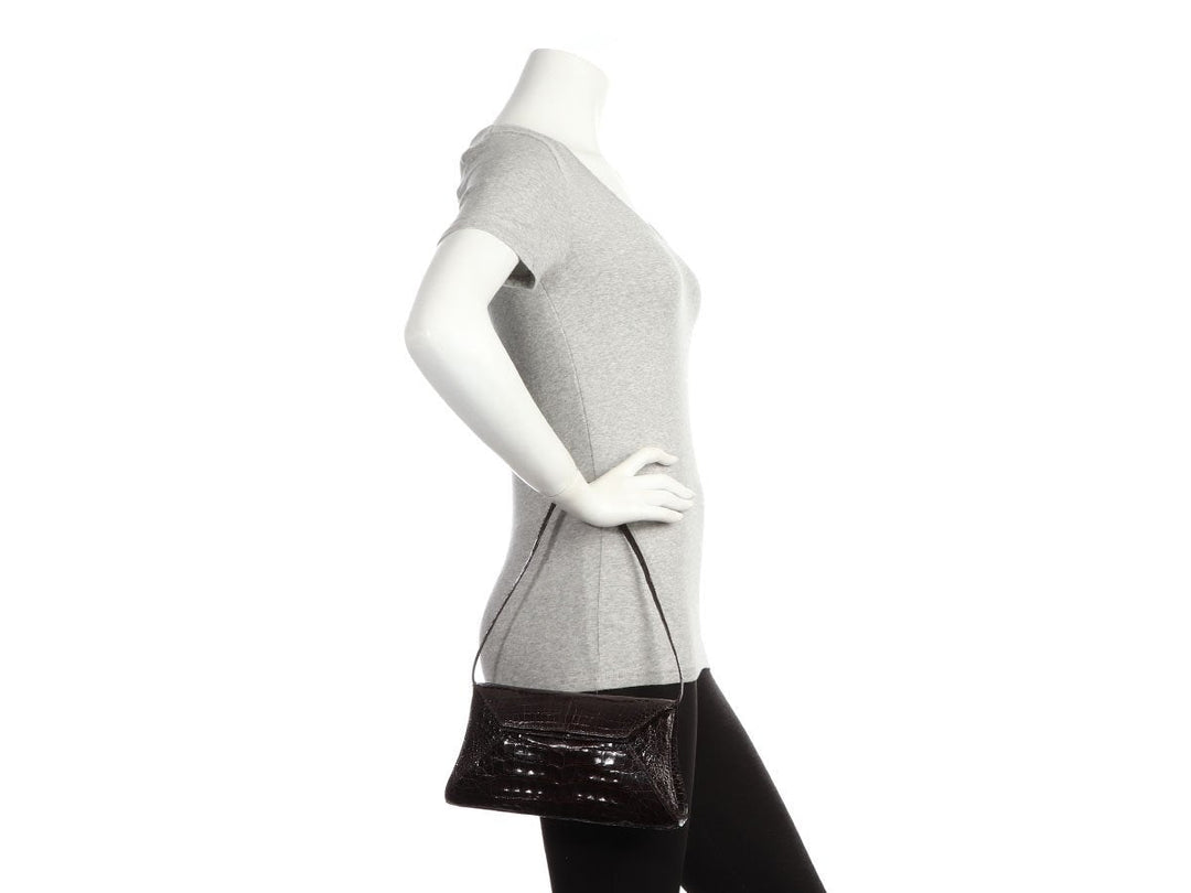 Nancy Gonzalez Brown Crocodile Evening Flap Bag