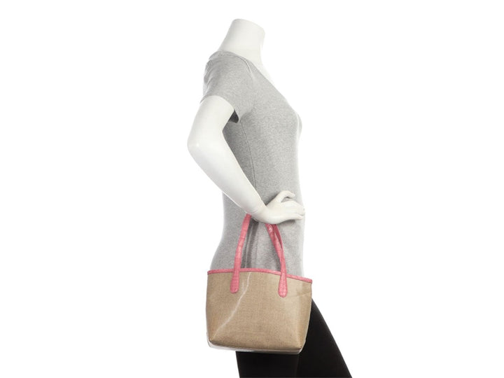 Nancy Gonzalez Pink Erica Linen and Crocodile Tote
