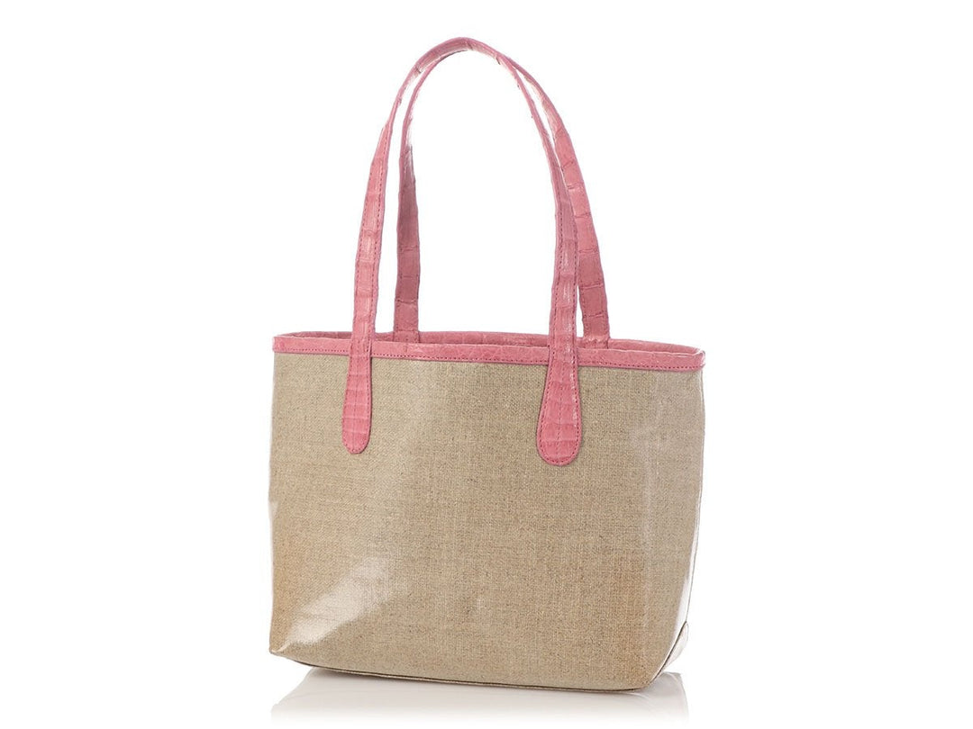Nancy Gonzalez Pink Erica Linen and Crocodile Tote