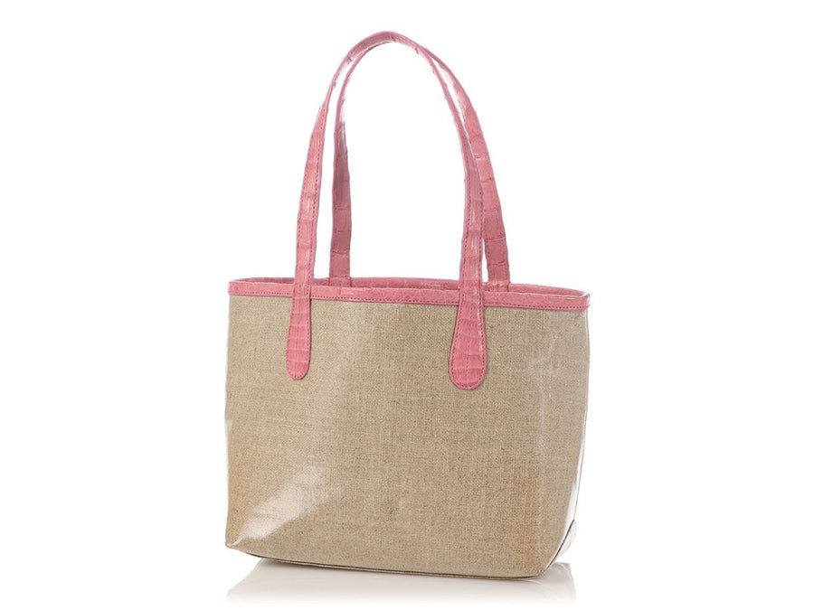 Nancy Gonzalez Pink Erica Linen and Crocodile Tote