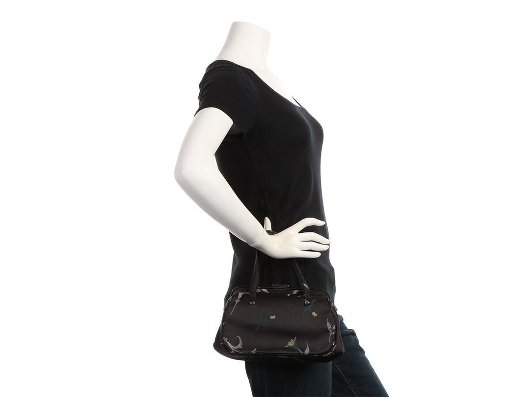 Prada Black Floral Silk Doctor Bag