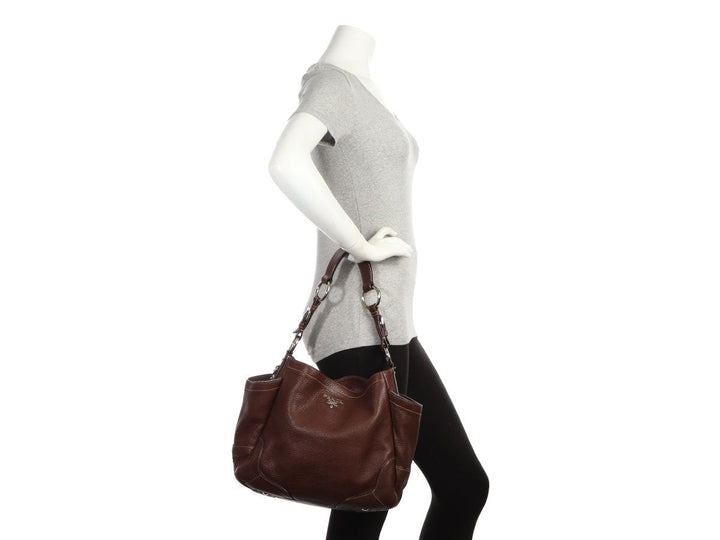 Prada Brown Vitello Daino Side Pocket Hobo