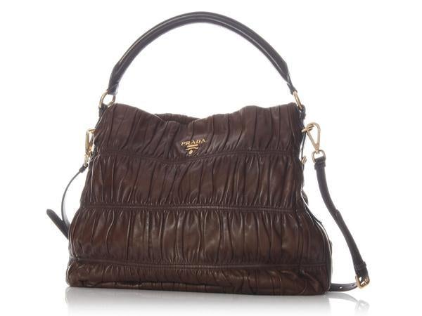Prada Ruched Brown Leather Hobo