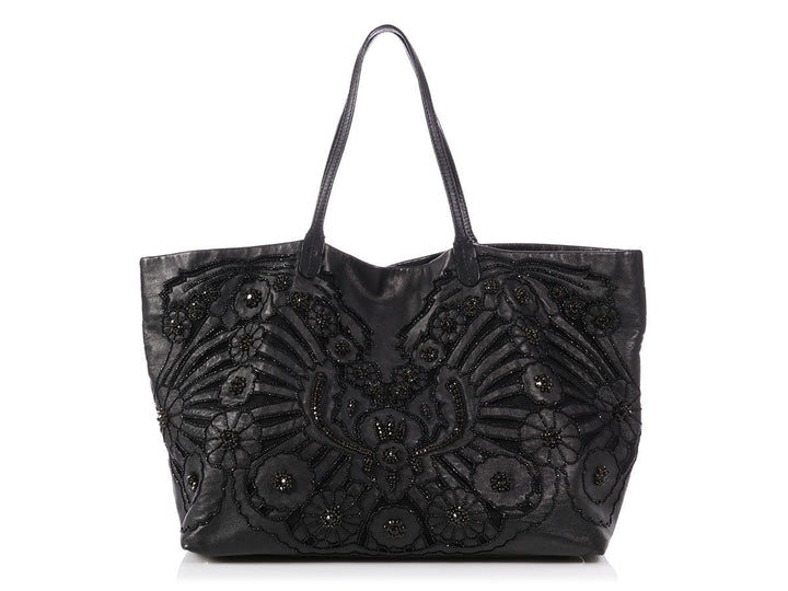 Valentino Black Crystal Embellished Tote