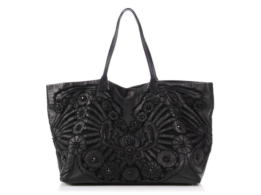 Valentino Black Crystal Embellished Tote