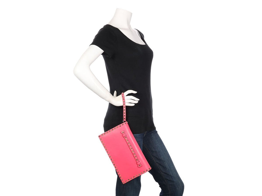Valentino Pink Rockstud Wristlet Clutch