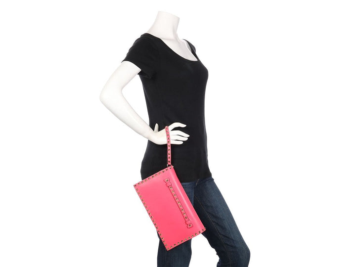 Valentino Pink Rockstud Wristlet Clutch