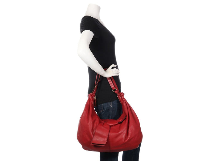 Valentino Red Leather Bow Hobo
