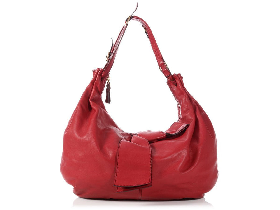 Valentino Red Leather Bow Hobo