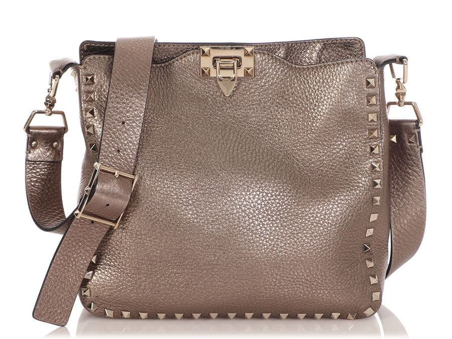Valentino Small Bronze Rockstud Flip Lock Hobo