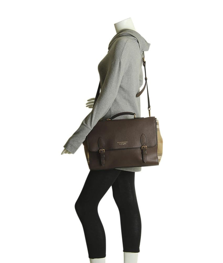 Burbe**y Ethan Brown Leather & Canvas 2-Way Business Bag