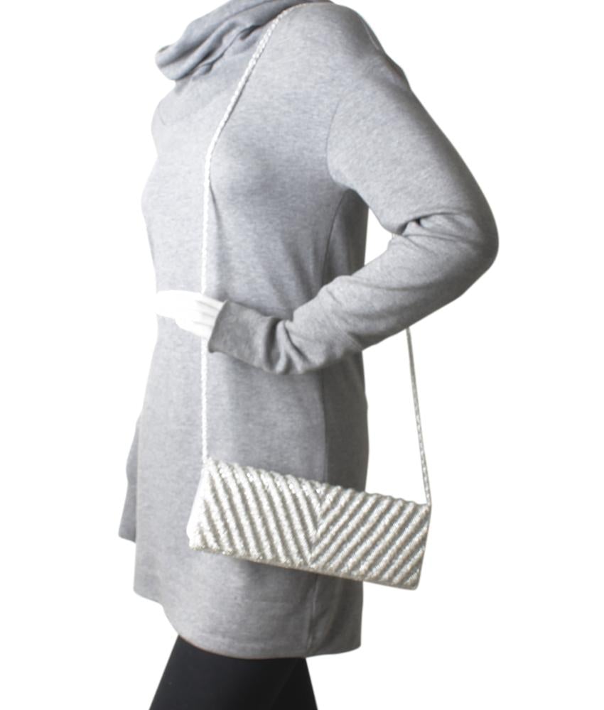 Adri*nna Pap*ll
 Noreen Chevron Beaded Silver Sequin Satin Bag