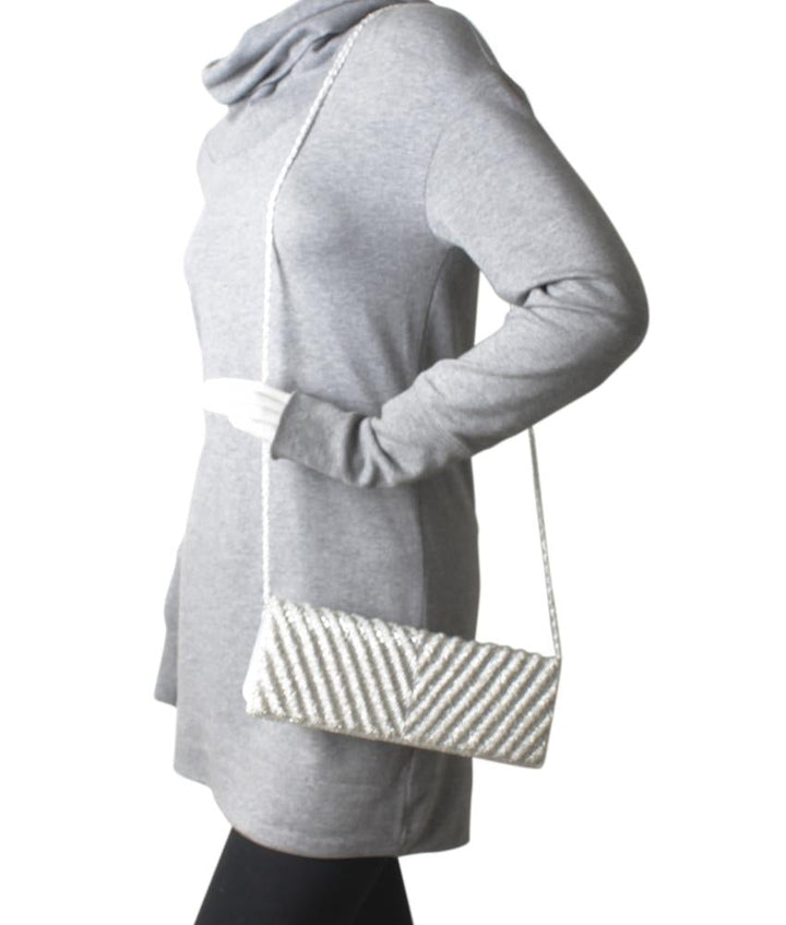 Adri*nna Pap*ll
 Noreen Chevron Beaded Silver Sequin Satin Bag