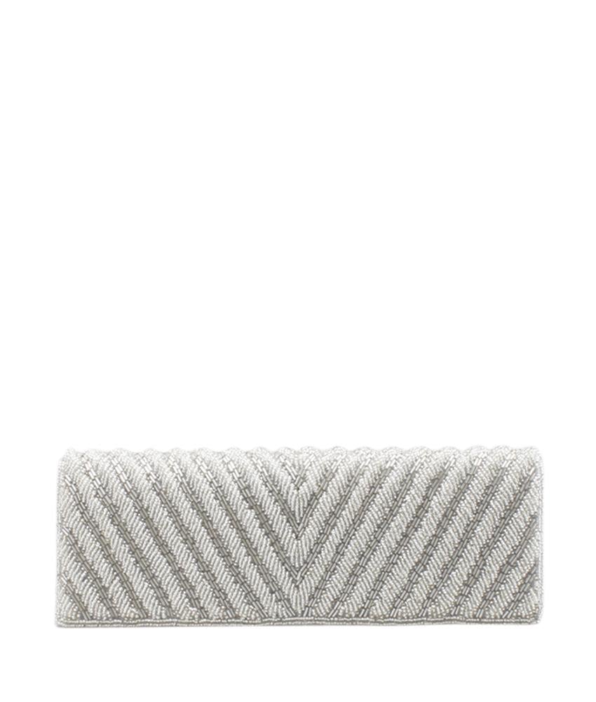 Adri*nna Pap*ll
 Noreen Chevron Beaded Silver Sequin Satin Bag