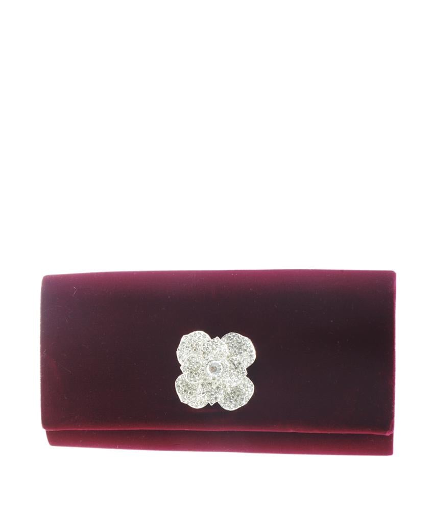 Adri*nna Pap*ll
 Velvet Rhinestone Burgundy Velvet Clutch