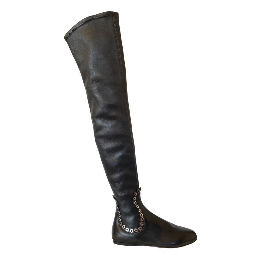 Alaïa-Alaia Over Knee Studded Flat Boots - Runway Catalog