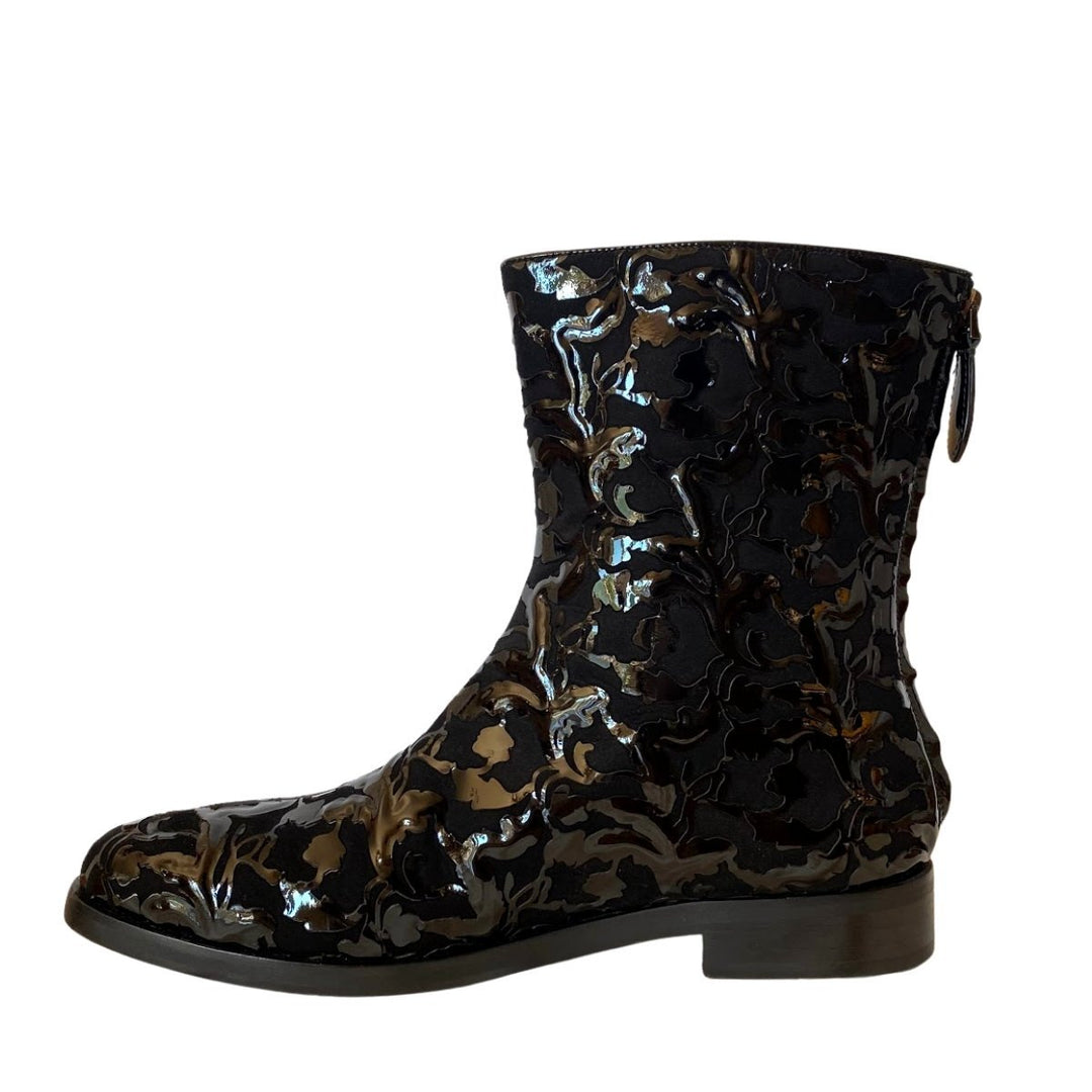 Black Patent Leather Ankle Boots