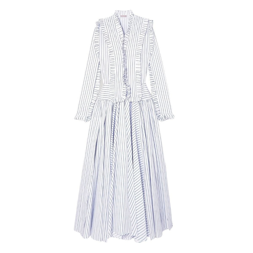 Alaïa-Ruffled Striped Cotton Maxi Dress - Runway Catalog
