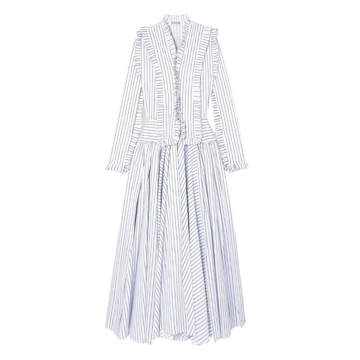 Alaïa-Ruffled Striped Cotton Maxi Dress - Runway Catalog