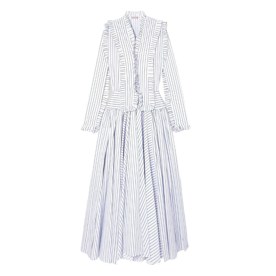 Alaïa-Ruffled Striped Cotton Maxi Dress - Runway Catalog