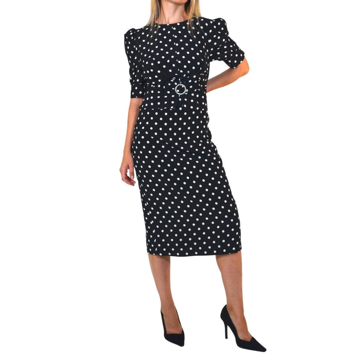 Black Polka Dot Fitted Silk Dress