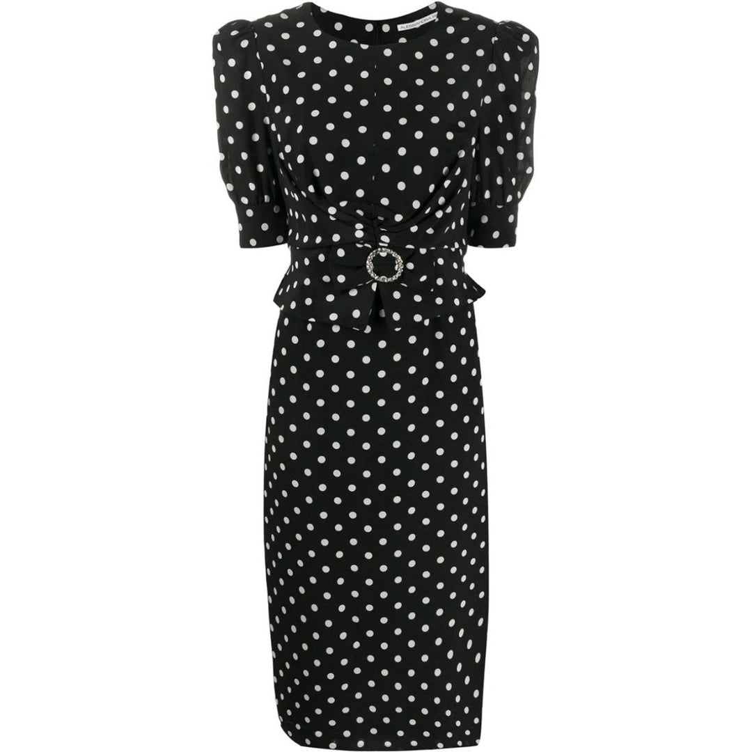 Alessandra Rich-Black Polka Dot Fitted Silk Dress - Runway Catalog