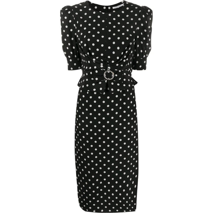 Alessandra Rich-Black Polka Dot Fitted Silk Dress - Runway Catalog
