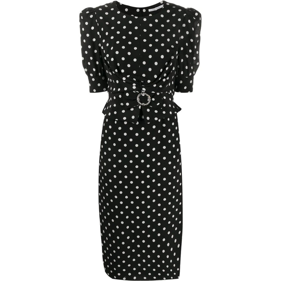 Alessandra Rich-Black Polka Dot Fitted Silk Dress - Runway Catalog