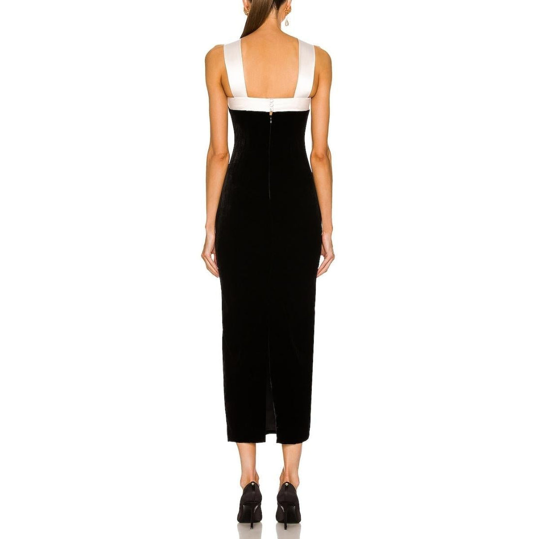 Bow-appliqué velvet dress