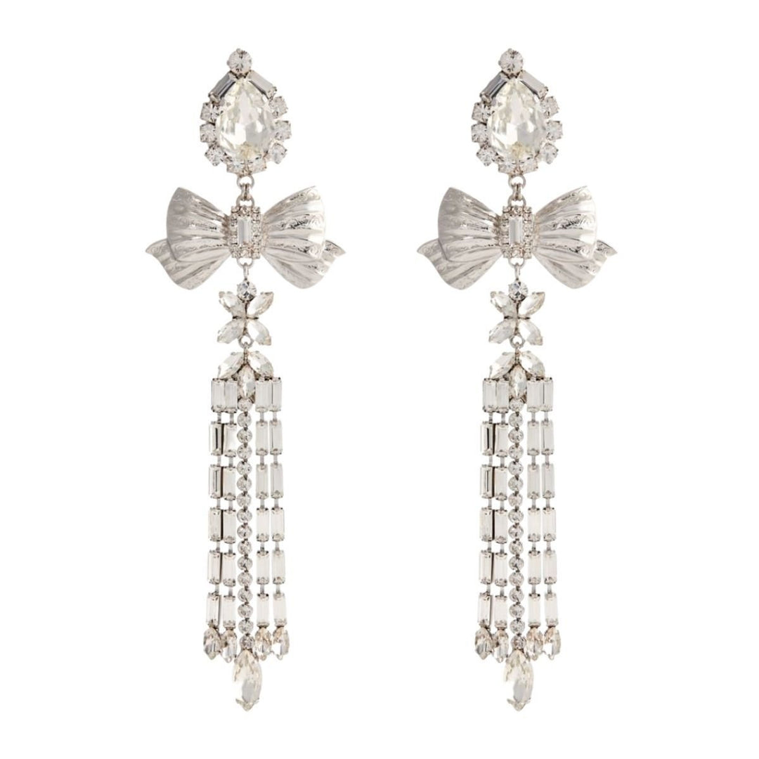 Alessandra Rich-Crystal Bow Drop Clip-On Earrings - Runway Catalog