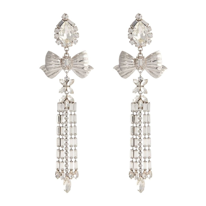 Alessandra Rich-Crystal Bow Drop Clip-On Earrings - Runway Catalog