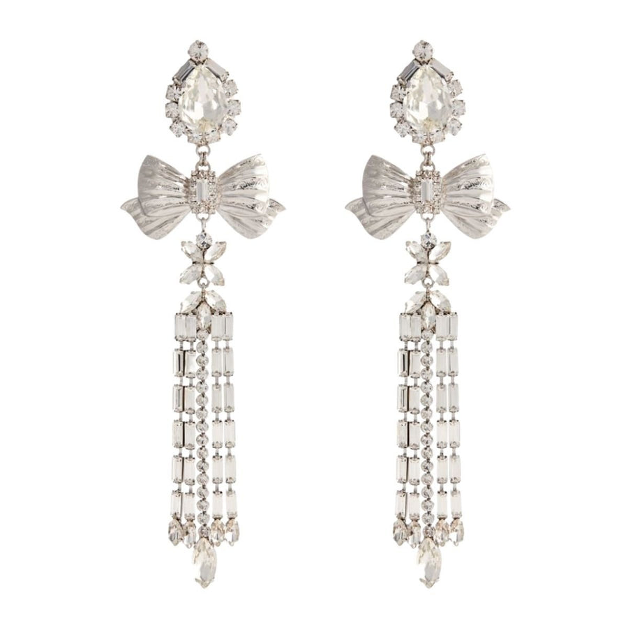 Alessandra Rich-Crystal Bow Drop Clip-On Earrings - Runway Catalog