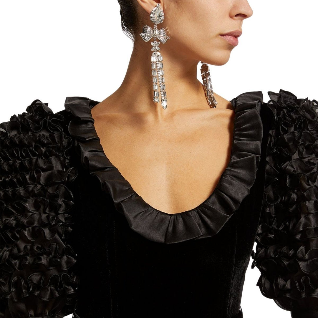 Crystal Bow Drop Clip-On Earrings