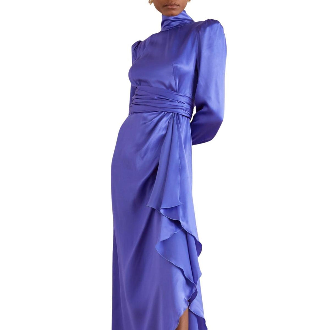 Draped Silk-Satin Turtleneck Gown