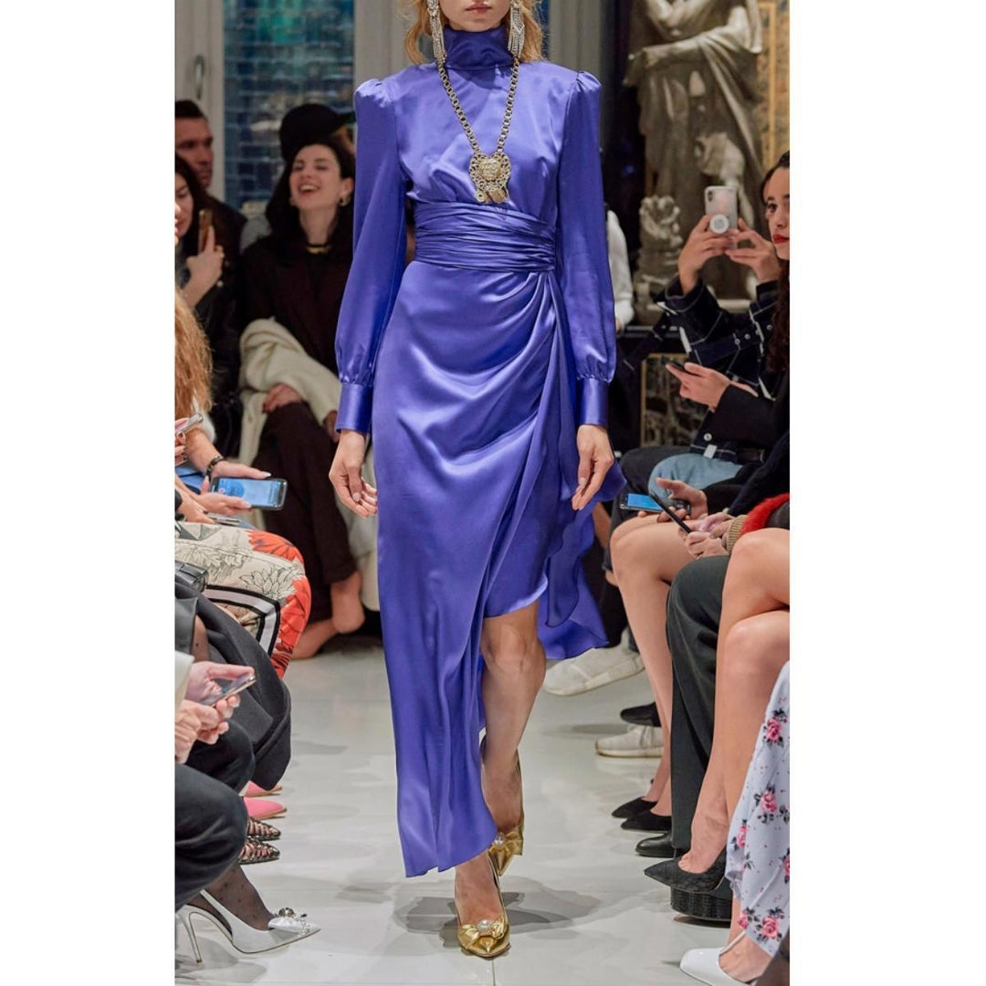 Draped Silk-Satin Turtleneck Gown