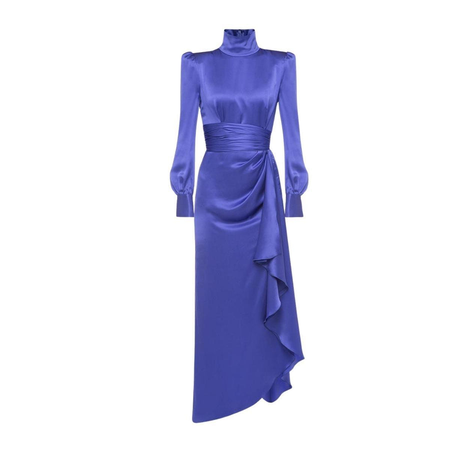 Alessandra Rich-Draped Silk-Satin Turtleneck Gown - Runway Catalog