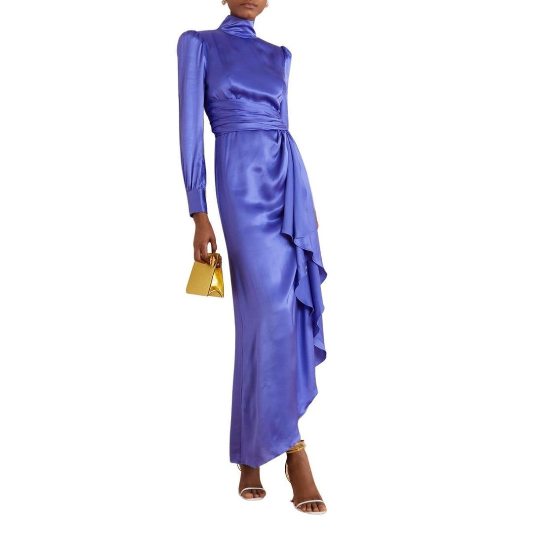Draped Silk-Satin Turtleneck Gown