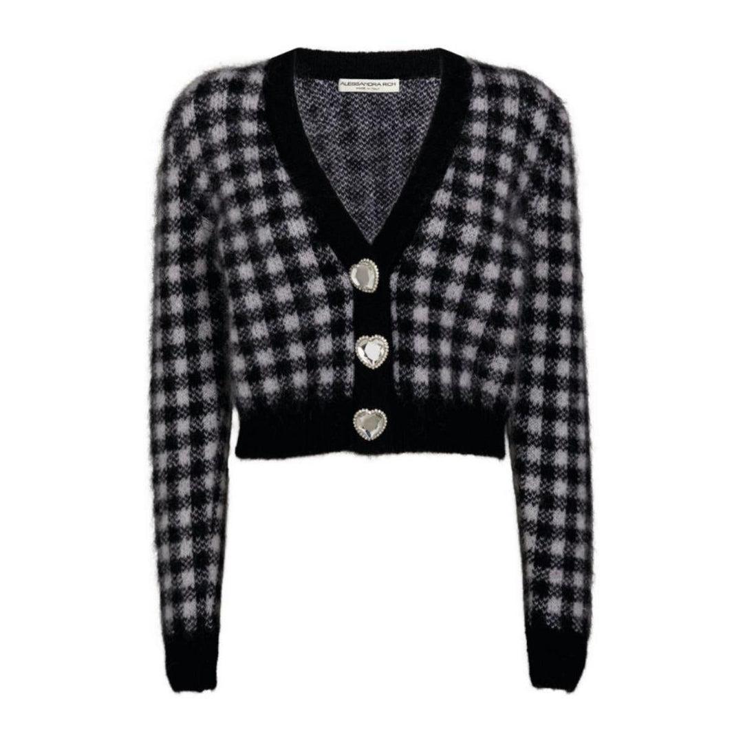 Alessandra Rich-Embellished Check Mohair Cardigan - Runway Catalog