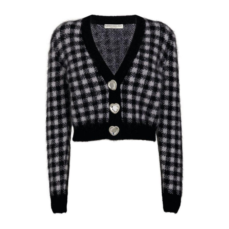Alessandra Rich-Embellished Check Mohair Cardigan - Runway Catalog