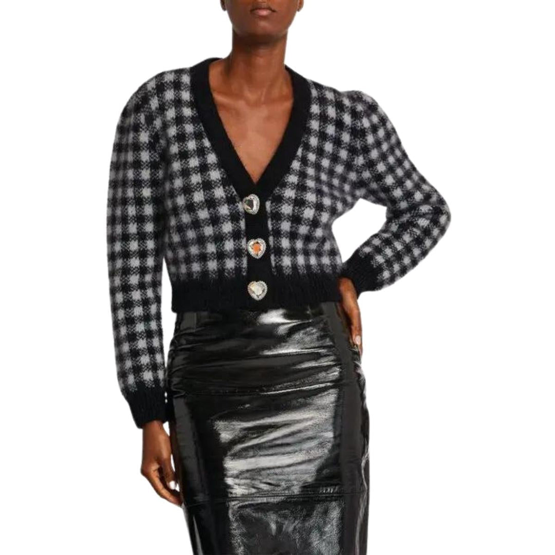 Embellished Check Mohair Cardigan