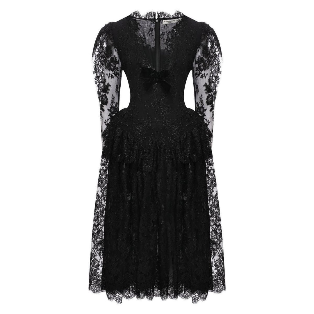 Alessandra Rich-Embellished Tiered Lace Midi Dress - Runway Catalog
