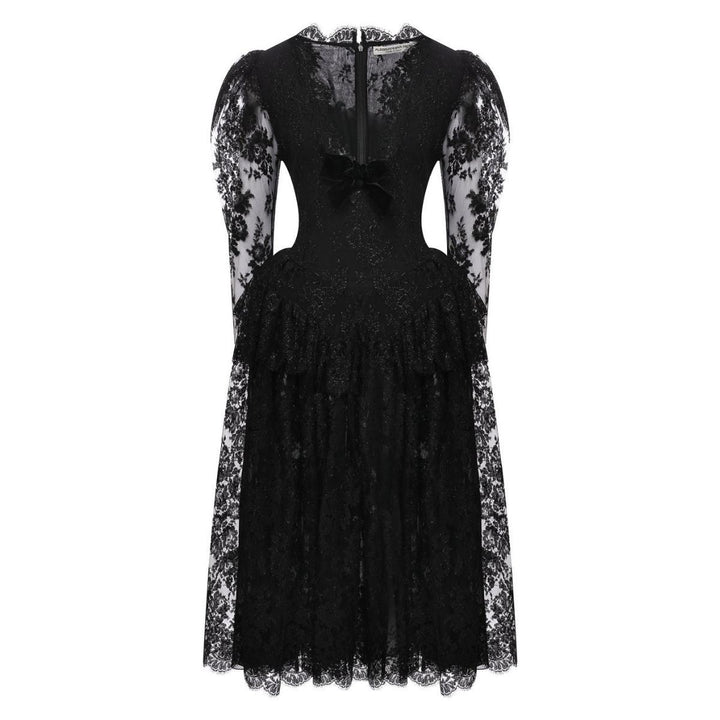 Alessandra Rich-Embellished Tiered Lace Midi Dress - Runway Catalog